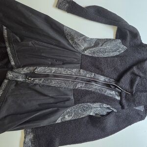 Black and Gray Hooded Jacket with Paisley Accents
